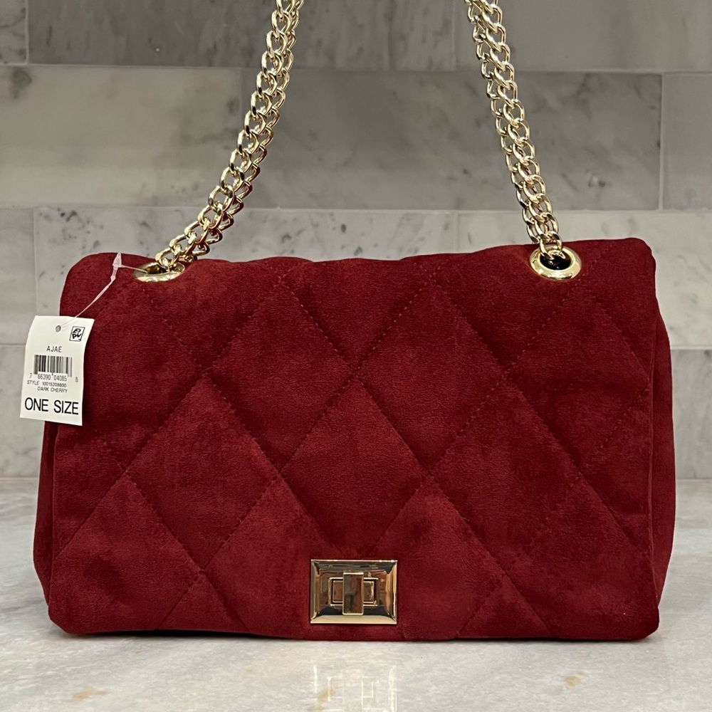INC International Concepts Burgundy Velvet Ajae Quilted Crossbody/Should… - Picture 3 of 16